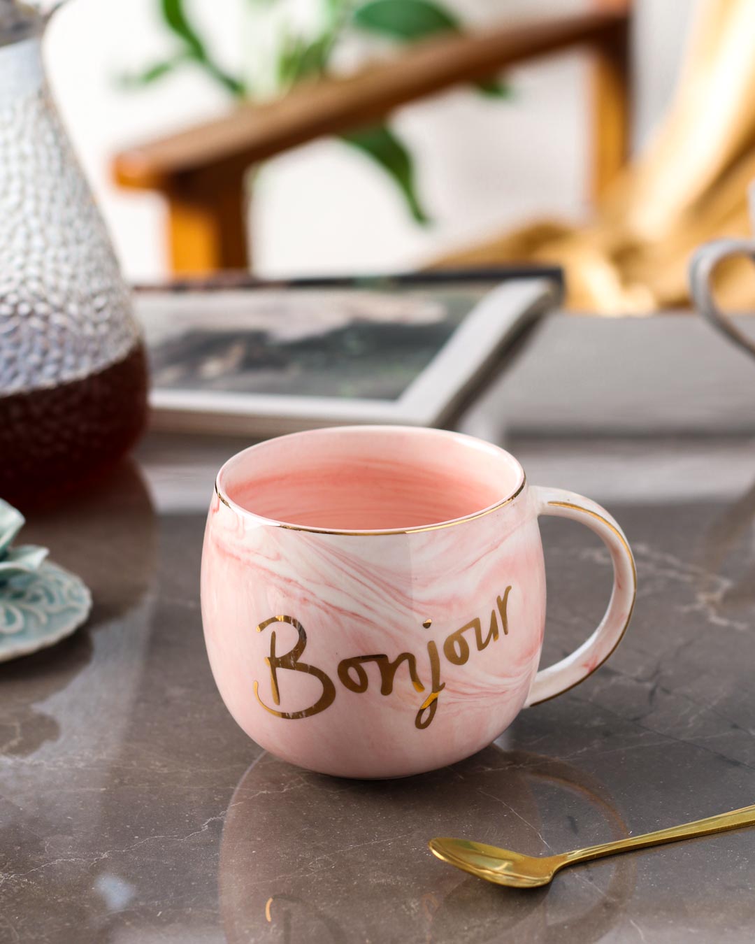 Bonjour Marbleised Mug - Pink