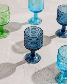 Bubble Embossed Goblet Glass Blue - Set of 6 - The Decor Kart