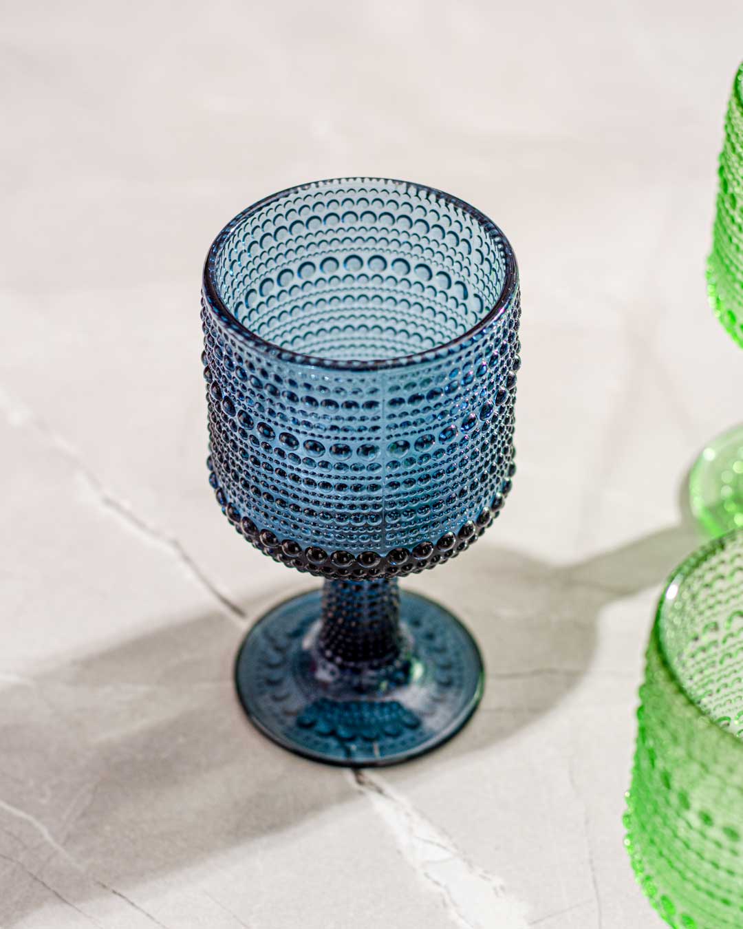 Bubble Embossed Goblet Glass Blue - Set of 6 - The Decor Kart