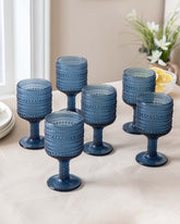 Bubble Embossed Goblet Glass Blue - Set of 6 - The Decor Kart