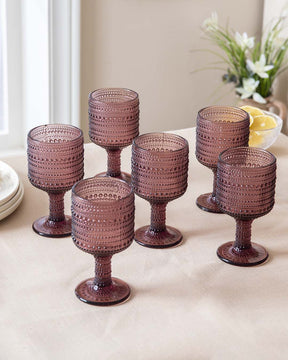 Bubble Embossed Goblet Glass Purple - Set of 6 - The Decor Kart