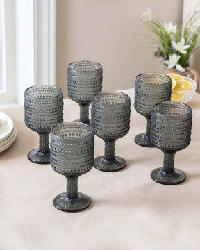 Bubble Embossed Goblet Glass Black - Set of 6 - The Decor Kart