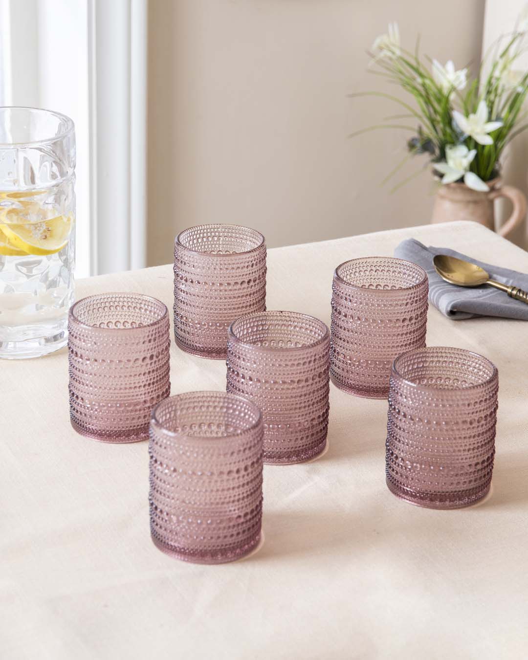 Bubble Embossed Tumbler Glass Purple - Set of 6 - The Decor Kart