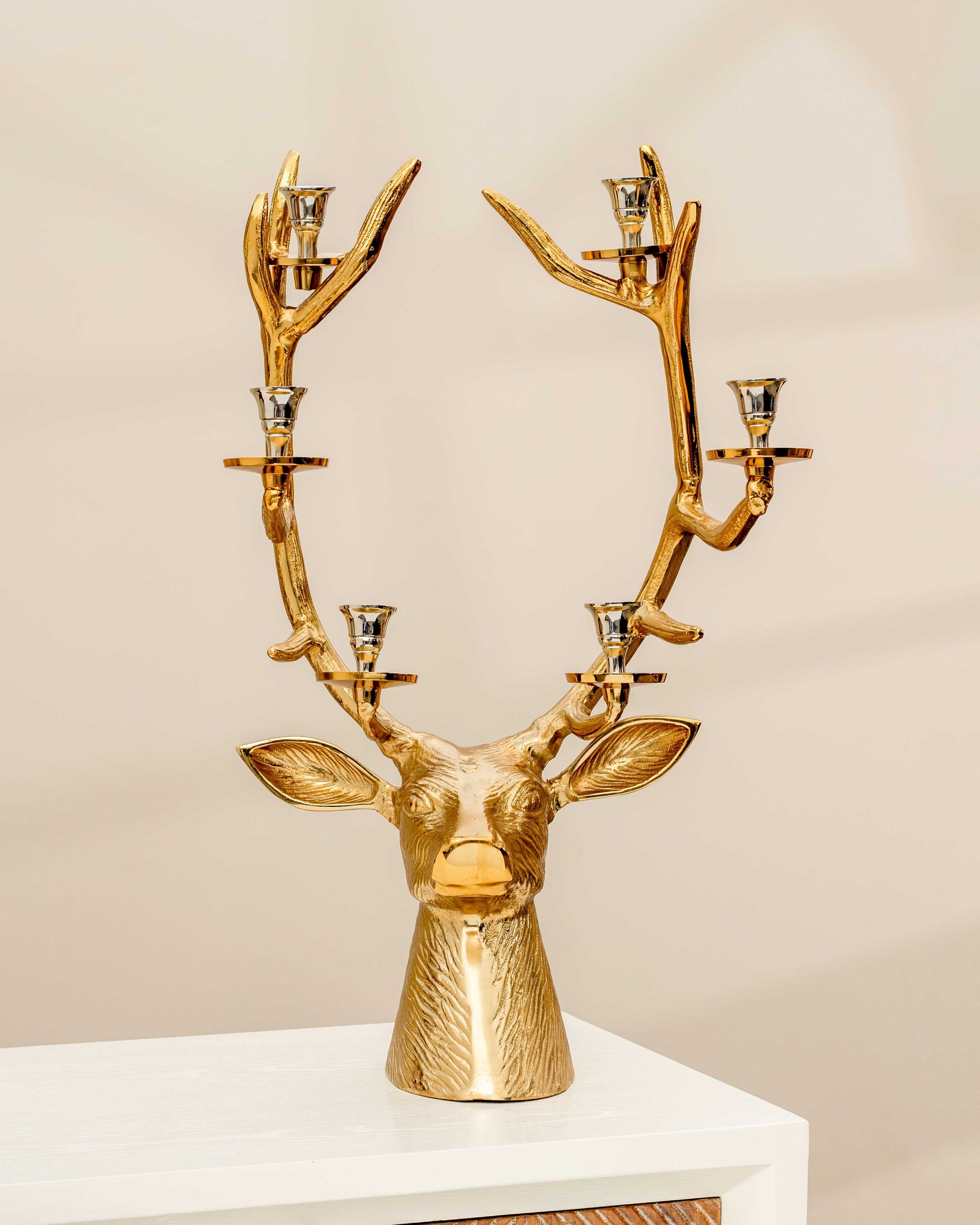 Gilded Deer Head Candle Stand - The Decor Kart