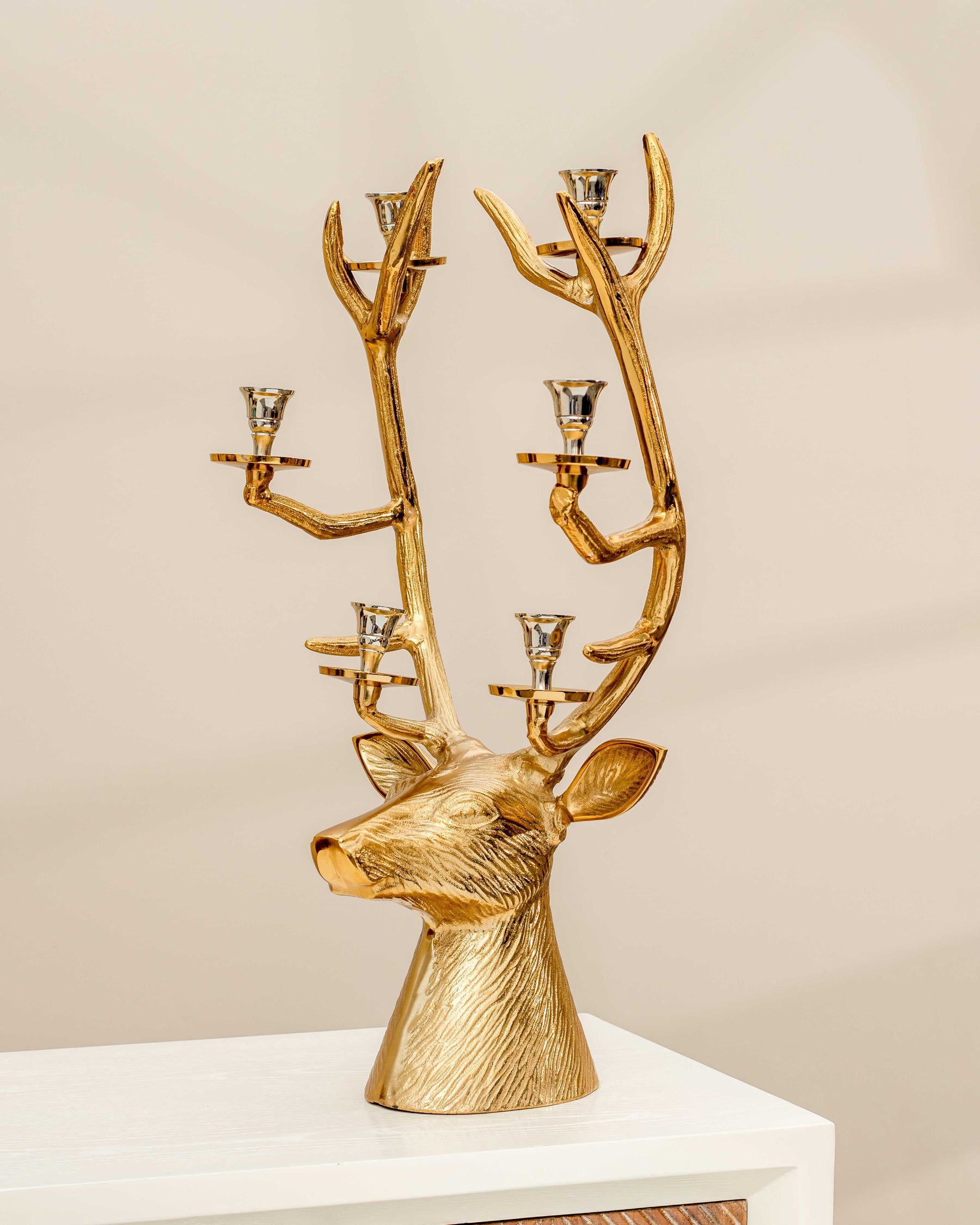 Gilded Deer Head Candle Stand - The Decor Kart