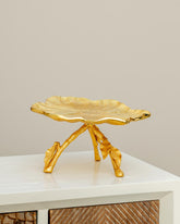 Elegant gold 'Camellia' metal cake stand showcasing a top view, perfect for celebrating life’s sweet moments.