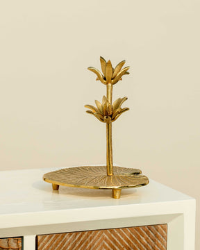Exquisite Decorative Lotus Flower with Leaf Stand - 11"
