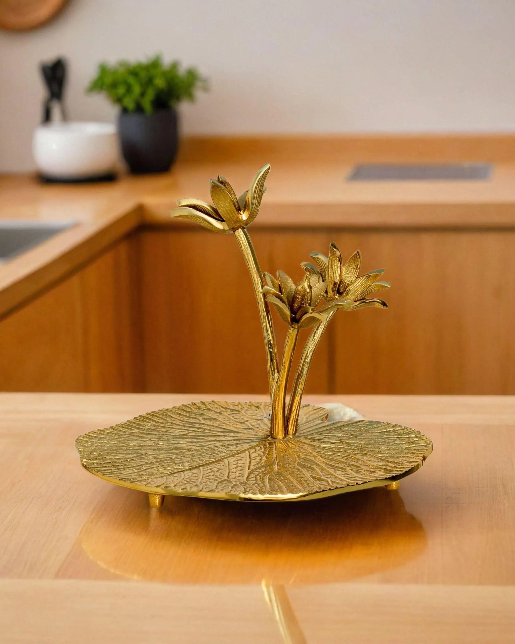 Exquisite Decorative Lotus Flower with Leaf Stand 12"