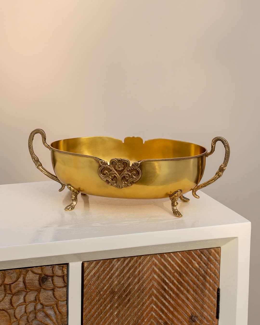 Acanthus Brass Oval Handcrafted Bowl - The Decor Kart