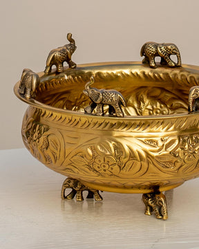 Adorning Elephants Designed Urli Bowl - 10" - The Decor Kart