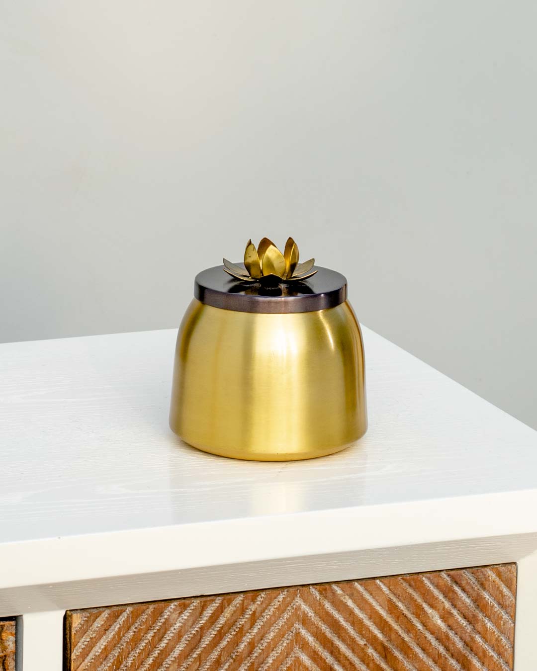 Nirvana Brass Jar With Lotus Lid - Large