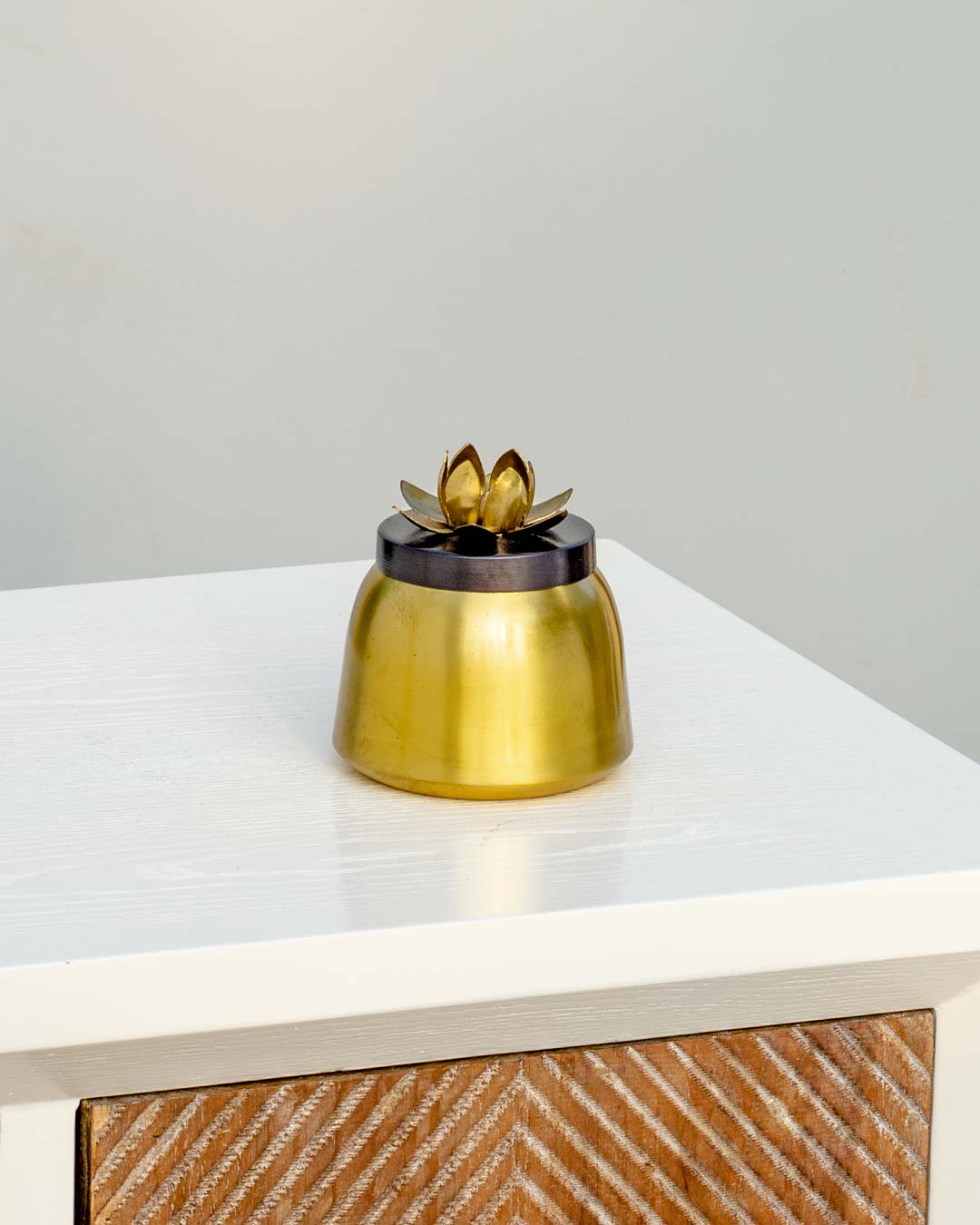 Nirvana Brass Jar With Lotus Lid - Small