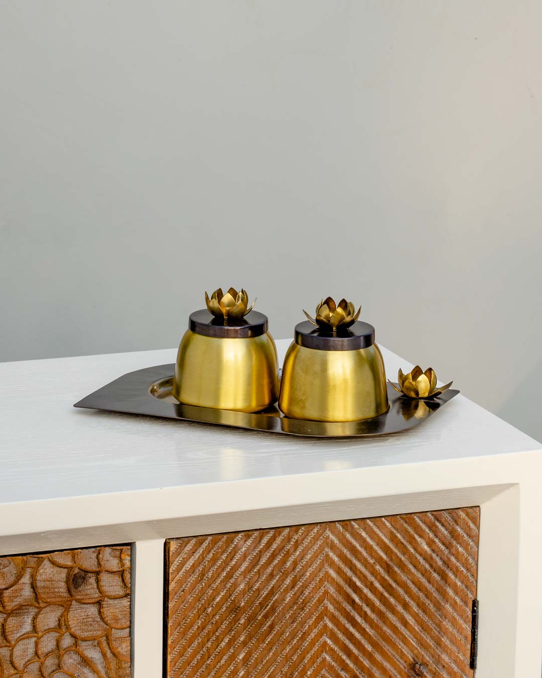 Lotus Lid Brass Jar Set - The Decor Kart