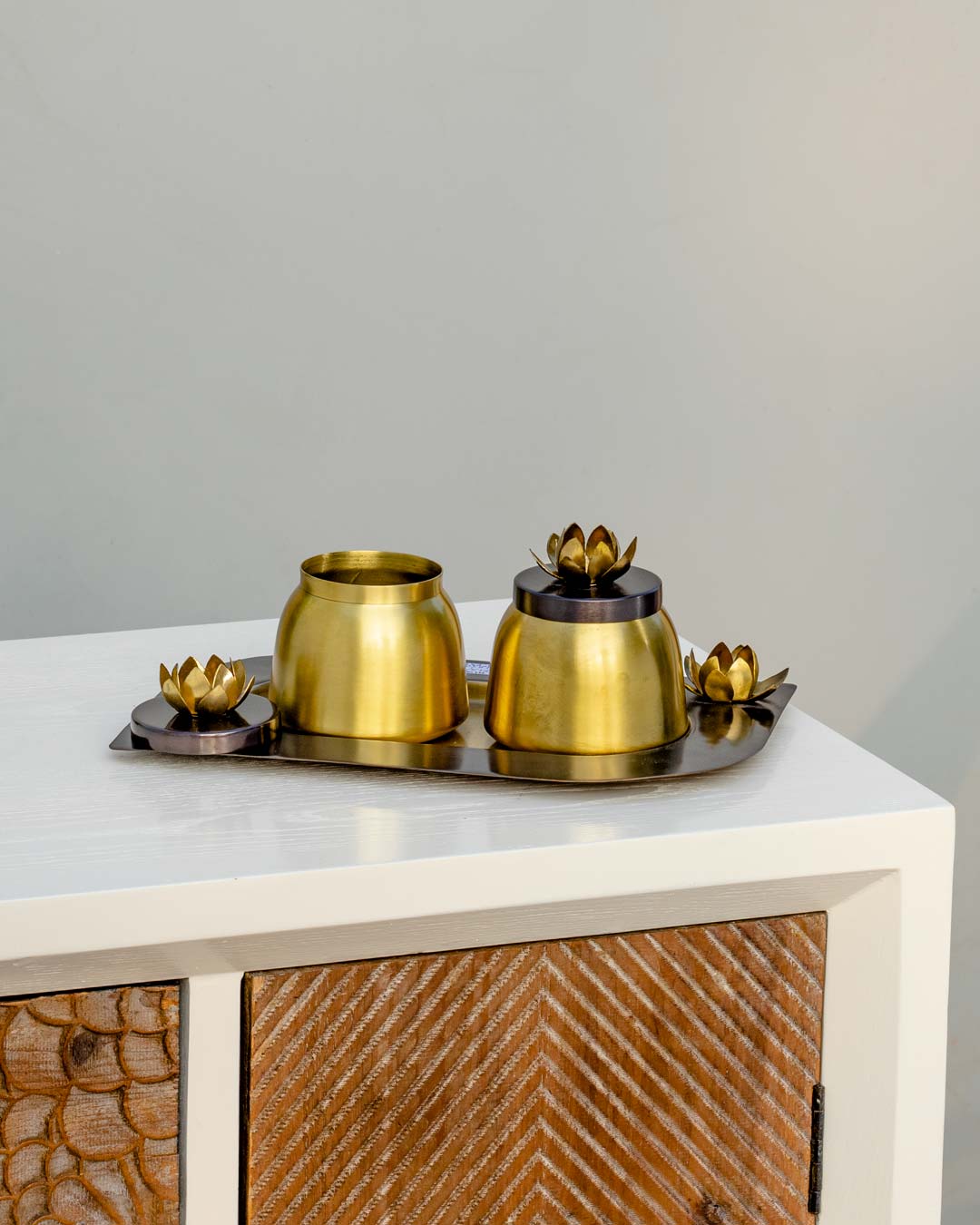 Lotus Lid Brass Jar Set