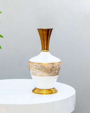 Golden Blooms Exquisite Flower Printed Vase - White