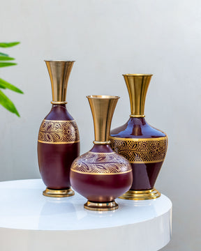 Golden Blooms Exquisite Flower Printed Vase - Purple