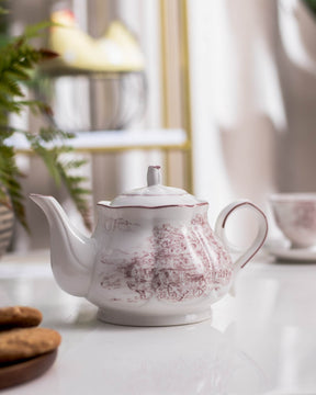 Timeless Baroque Overglaze Palace Style Hampshire Tea Kettle on a white countertop.