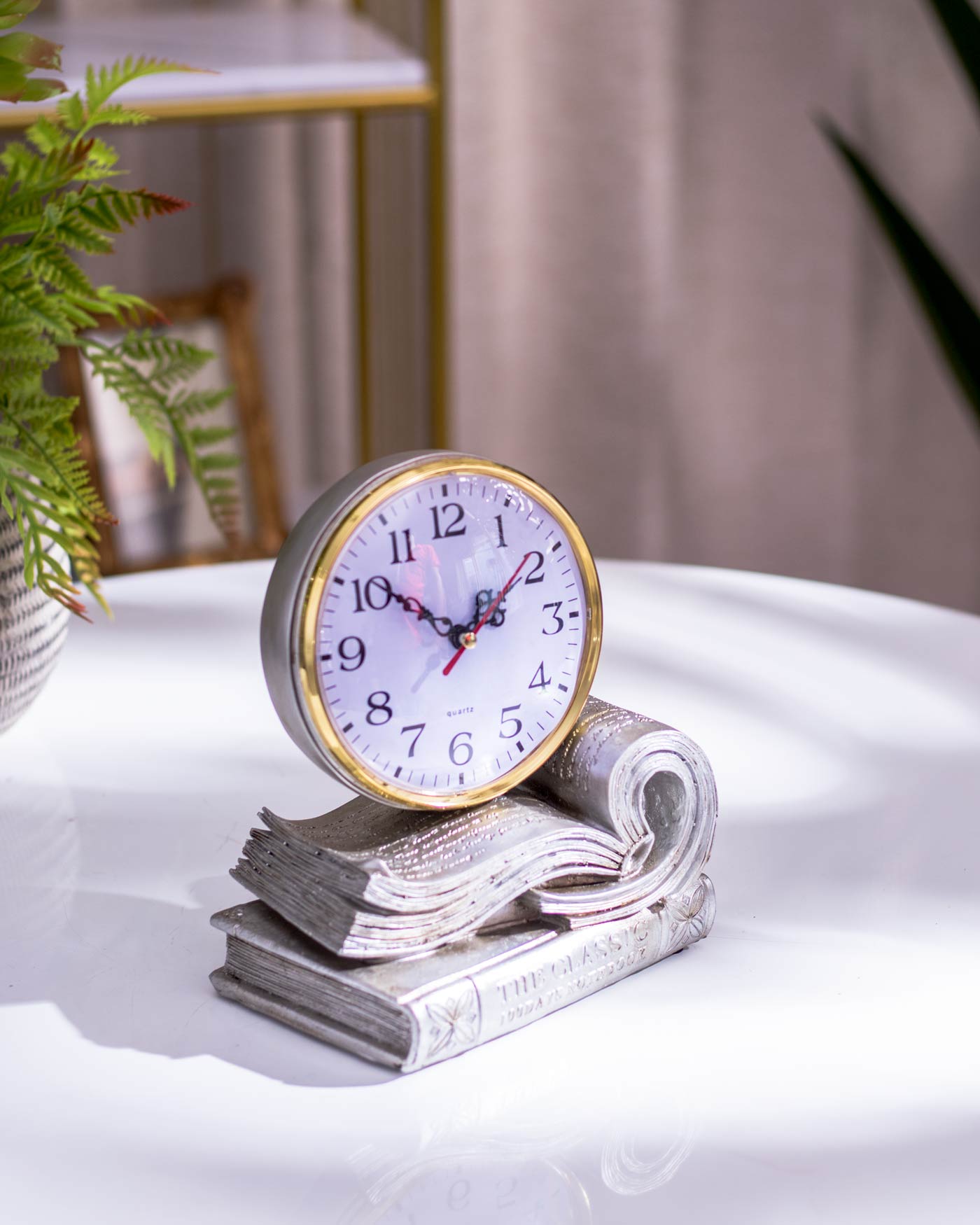 Antique Book Shaped Clock - Silver - The Decor Kart