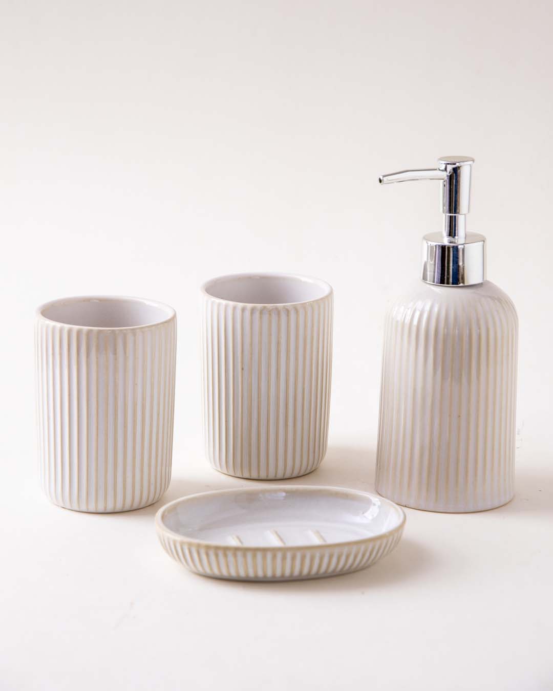 Striped 4-Piece Bath Set - White