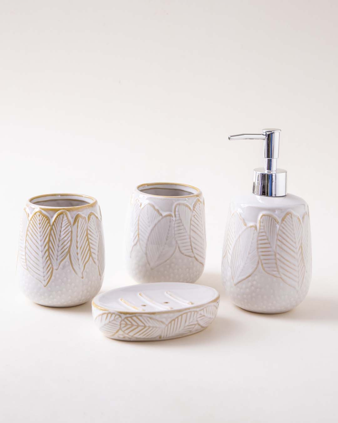 Autumn Leaves 4-Piece Bath Set - White