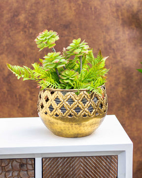 Intrigued Design Golden Brass Planter - 14" - The Decor Kart