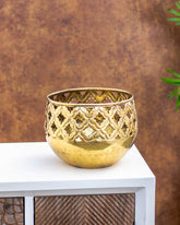 Intricate Design Golden Brass Planter - Small - 7.5" - The Decor Kart