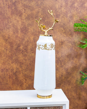 "Flower Of Nightfall" Decorative White Jar - Large - 23"