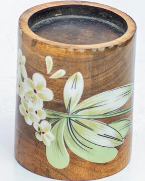 Plumeria Wooden Candle Holder - 4"