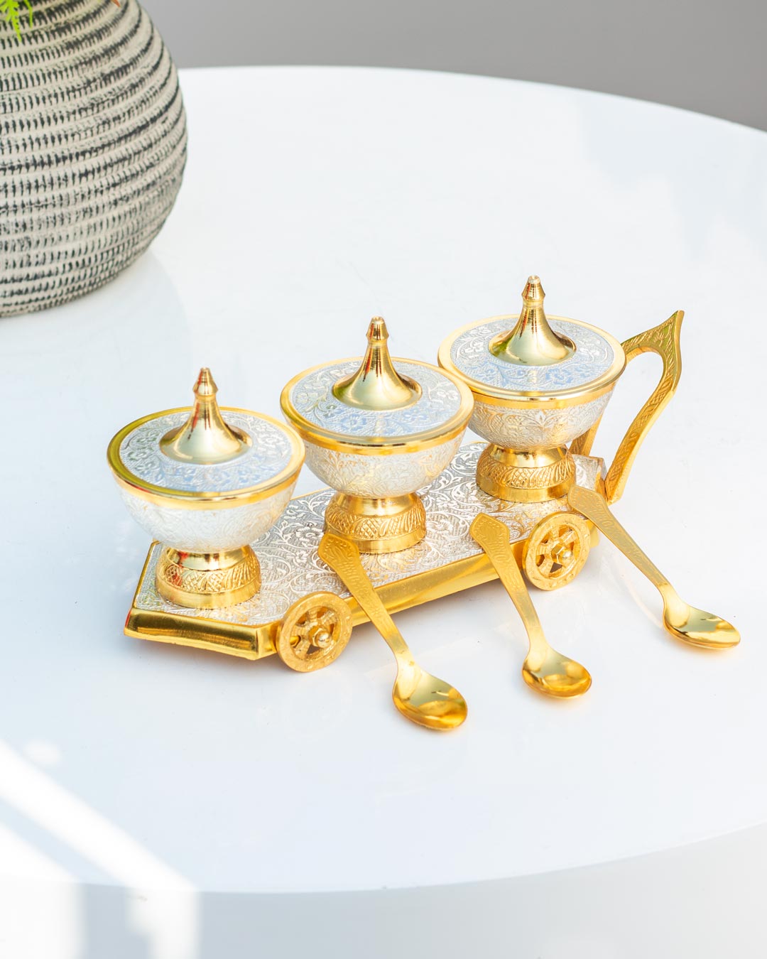 Gold Plated Antique Serving Bowl Trolley