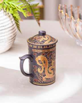 'Dragon' Stoneware Lidded Mug - Dark Brown - The Decor Kart