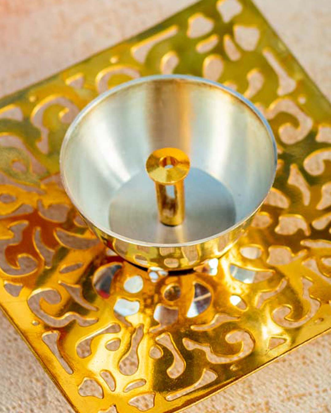 Traditional Brass Diya With Golden Mat