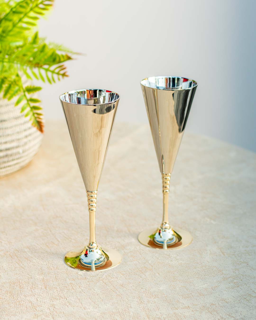 "Ageless Silver" Champagne Glasses - Set of 2 - The Decor Kart