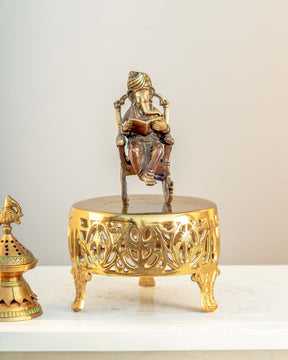 Lord 'Ganesh' On Rocking Chair Brass Sculpture