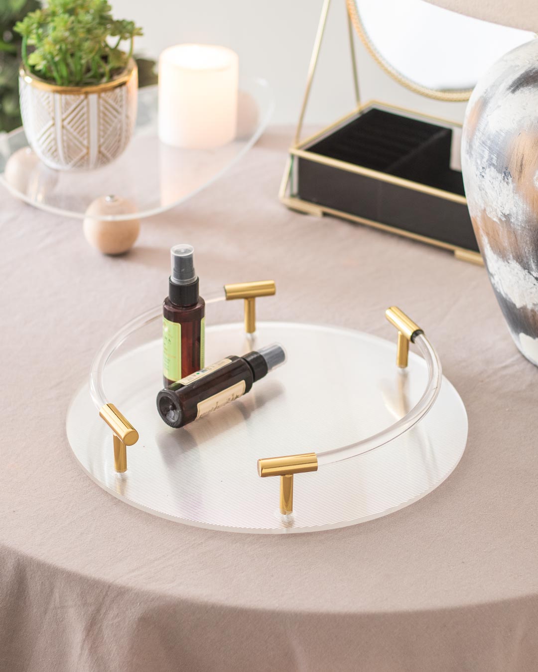 Clear Acrylic Serving Tray with Golden Handles - The Decor Kart