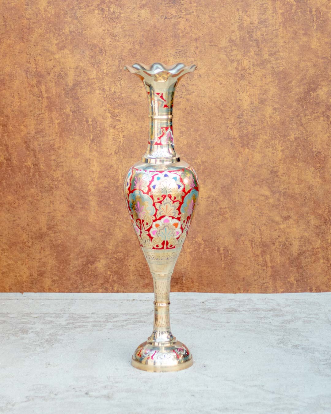 Kashmiri Paper Mache Brass Vase - 18"