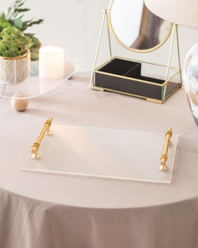 Clear Acrylic Serving Tray with Golden Handles - The Decor Kart