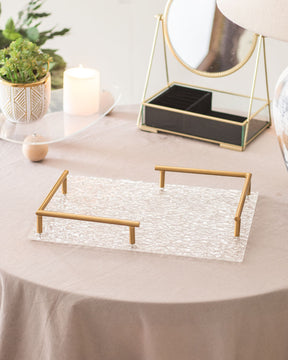 Clear Acrylic Serving Tray with Golden Handles - The Decor Kart