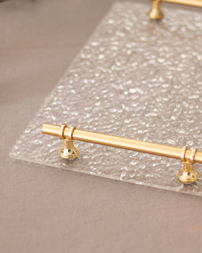 Clear Acrylic Serving Tray with Golden Handles - The Decor Kart