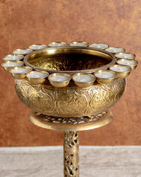 High Top Urli Bowl With Attached Candles - The Decor Kart