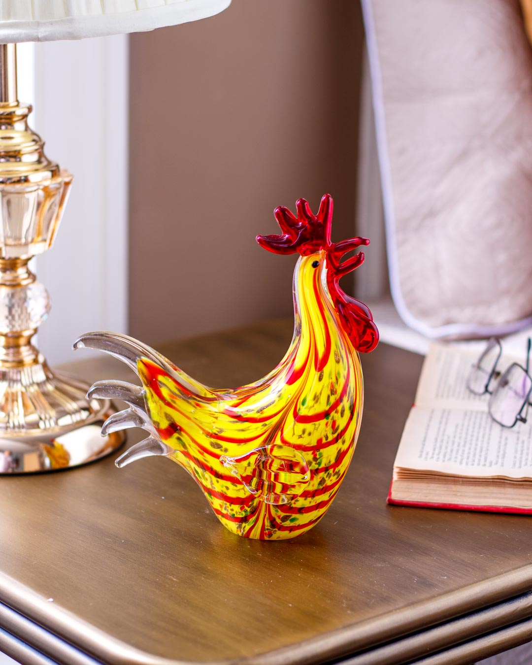 Golden Star Rooster Glass Figurine