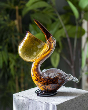 Pelican with an Open Beak Glass Figurine