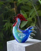 Hooked Rooster Glass Figurine - Blue