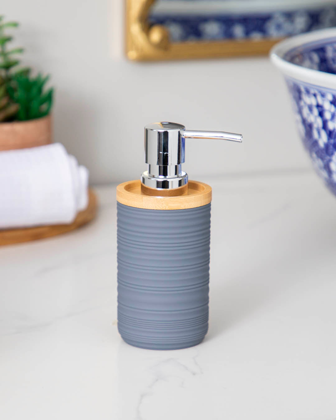 Modern bath decor - Bathroom liquid soap dispenser bluish grey