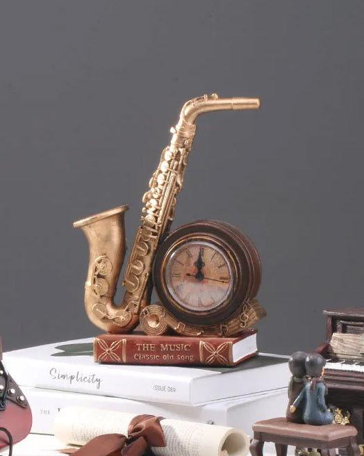 'Saxophone With Clock' Placed On Book Stand - The Decor Kart