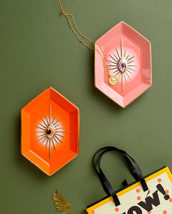 Evil Eye Hexagonal Ring Dish - Orange - The Decor Kart