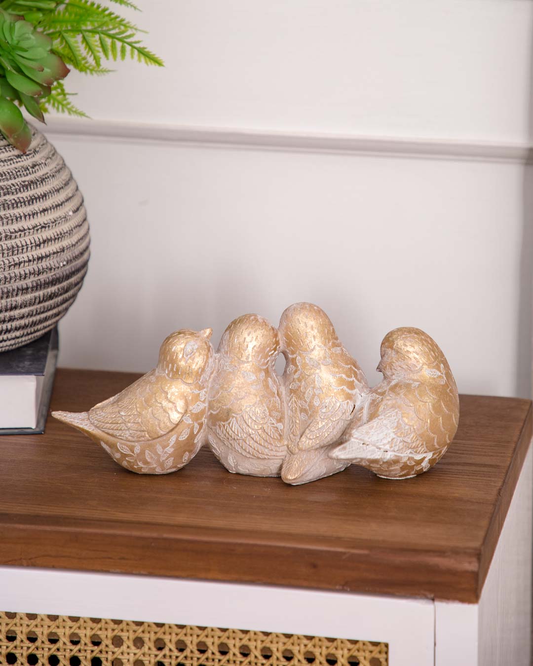 Golden Inseparable: Four Birds in Harmony Figurine Set - The Decor Kart