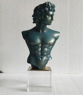 Michelangelo David Bust on Glass Cube - Blue - The Decor Kart