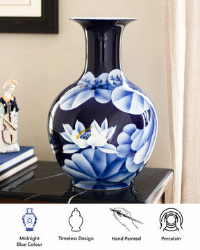 The Lotus - Midnight Blue Decorative Vase - The Decor Kart