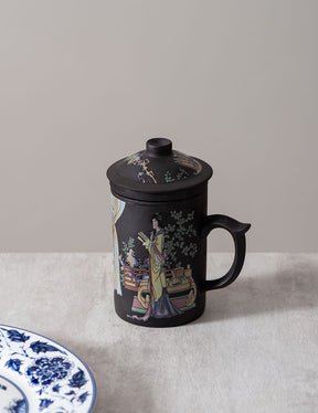 'The Courtyard' Stoneware Lidded Mug - Dark Brown - The Decor Kart