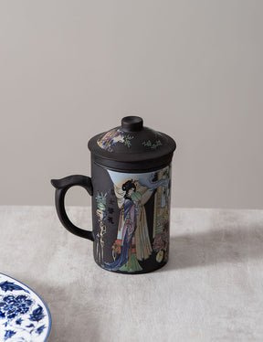 'The Courtyard' Stoneware Lidded Mug - Dark Brown - The Decor Kart